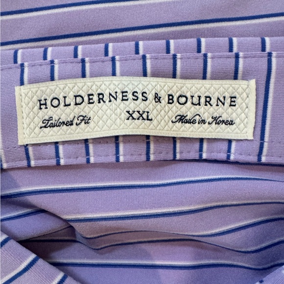 Holderness & Bourne The Sutton Shirt Striped Golf Performance Polo Purple XXL - Picture 4 of 5